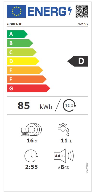 Gorenje ugrdbena mašina za suđe GV16D