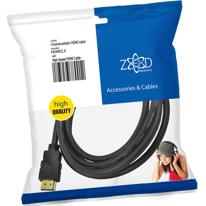 Zed HDMI kabel, 2.5 m, ver. 1.4