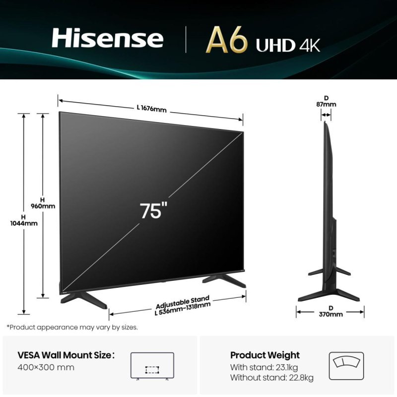Hisense  TV, Smart, 75A6Q