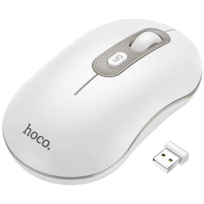 Hoco bežični miš optički 1600 dpi 2,4 GHz, USB nano White/Gray