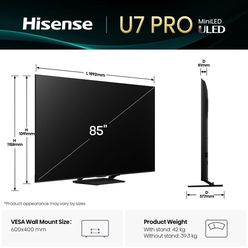 Hisense  TV 85U7Q PRO